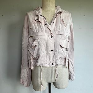 Max Studio Pink Cargo/utility hooded crop jacket